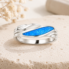 Sterling Silver Ashes Wave Memorial Ring - Choose your Gem Colour
