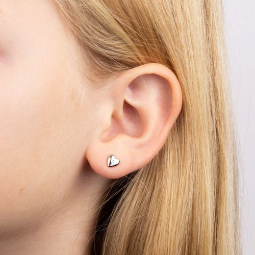 D for Diamond Heart Stud Earrings with Diamond