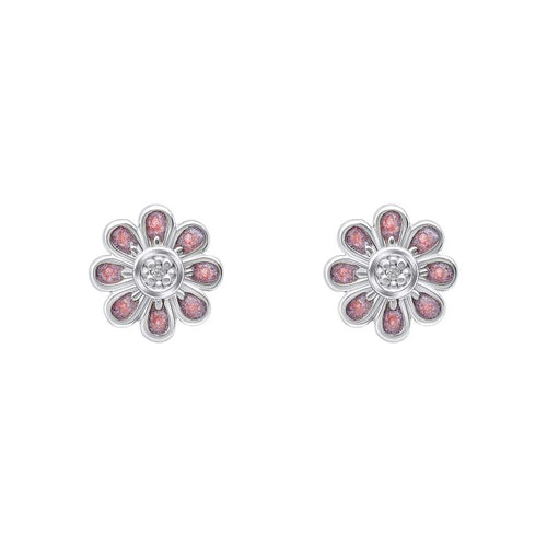 D for Diamond Pink Flower Stud Earrings with Diamond