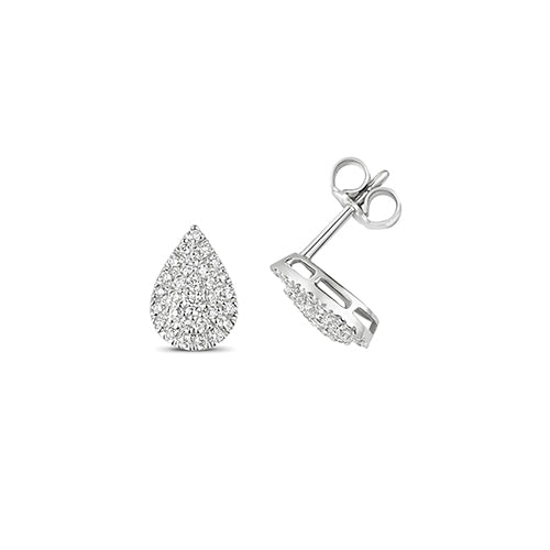 9ct White Gold Ladies Diamond Pear Shape Stud Earrings