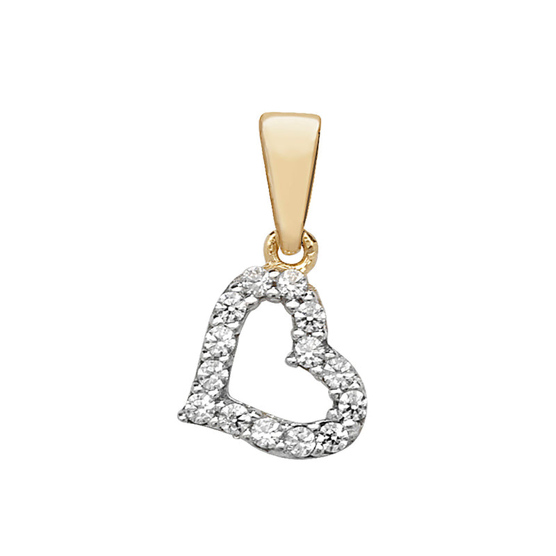 Ladies 9ct Gold Cz Heart Pendant & Chain