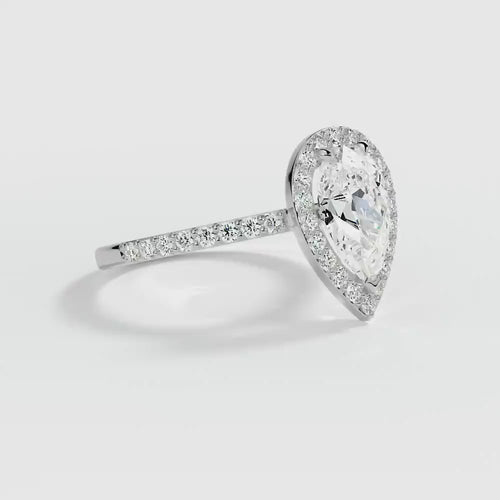 9ct White Gold 1.50ct Pear Cut Halo Cluster Laboratory Grown Diamond Engagement Ring