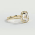 9ct Yellow Gold 1.50ct Emerald Cut Halo Cluster Laboratory Grown Diamond Engagement Ring
