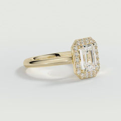 9ct Yellow Gold 1.50ct Emerald Cut Halo Cluster Laboratory Grown Diamond Engagement Ring