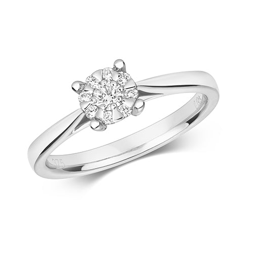 9ct White Gold Illusion Set Diamond Engagement Ring