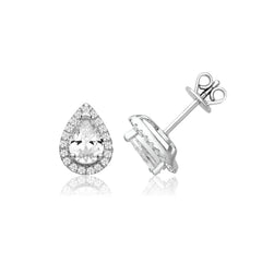 Silver & Co London Sterling Silver Claw Set Halo Style Pear Shape Cubic Zirconium Ring