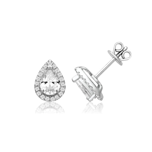 Silver & Co London Sterling Silver Claw Set Halo Style Pear Shape Cubic Zirconium Ring