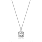 Silver & Co London Sterling Silver Claw Set Halo Style Square Cubic Zirconium Pendant And Chain