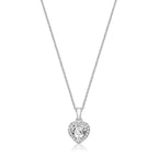 Silver & Co London Sterling Silver Claw Set Halo Style Heart Cubic Zirconium Pendant & Chain