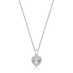 Silver & Co London Sterling Silver Claw Set Halo Style Heart Cubic Zirconium Pendant & Chain