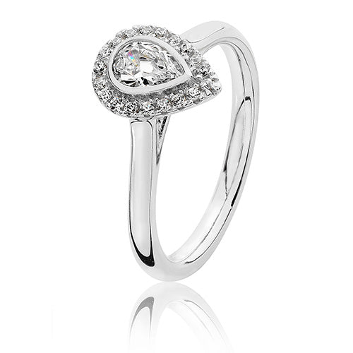Silver & Co London Sterling Silver Pear Cut Cubic Zirconium Cluster Ring