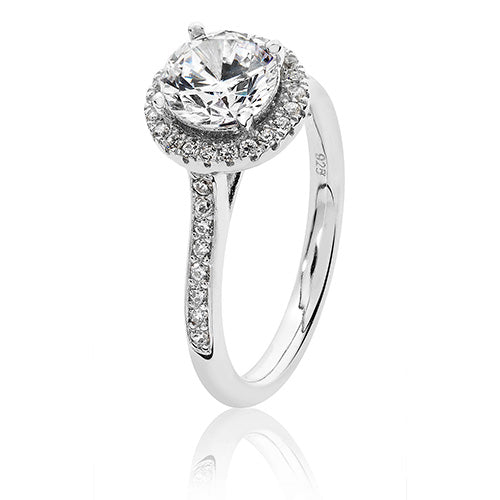 Silver & Co London Sterling Silver Claw Set Halo Style Round Cubic Zirconium Ring