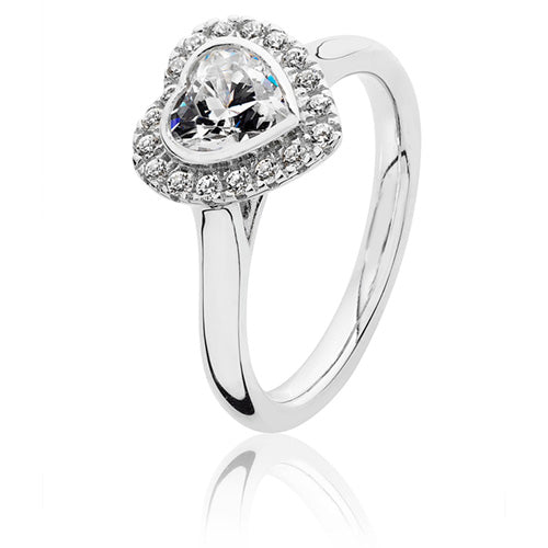 Silver & Co London Sterling Silver Heart Shaped Cubic Zirconium Cluster Ring