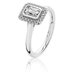 Silver & Co London Baguette Cut Cubic Zirconium Halo Cluster Ring