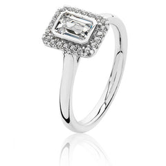 Silver & Co London Baguette Cut Cubic Zirconium Halo Cluster Ring