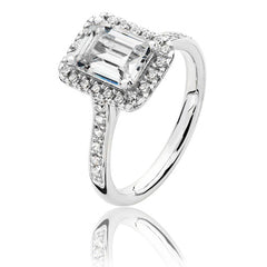 Silver & Co London Sterling Silver Baguette Cut Halo Cluster Ring