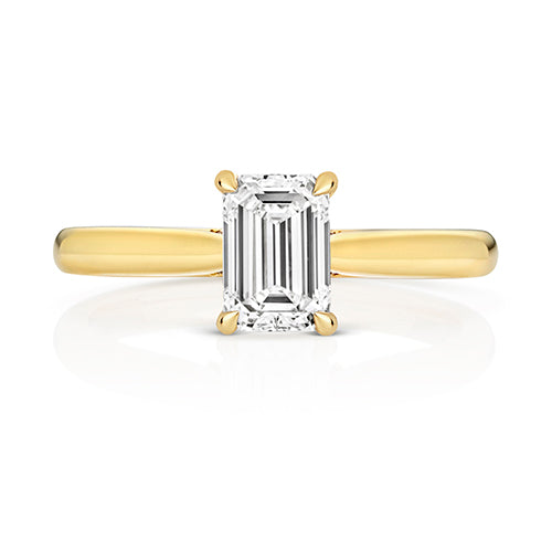 9ct Yellow Gold 1.00ct Certified Emerald-Cut Lab-Grown Diamond Ring