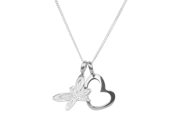 Tianguis Jackson Dragon Fly & Heart Charm Necklace