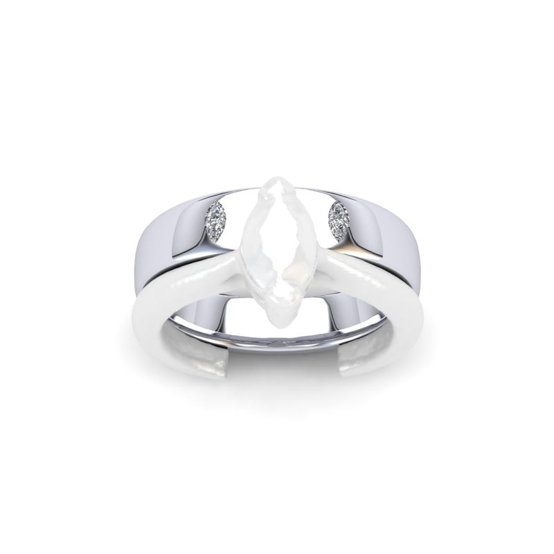 Ladies18ct White Gold Marquise Cut Diamond Bespoke Shaped To Fit Wedding Ring