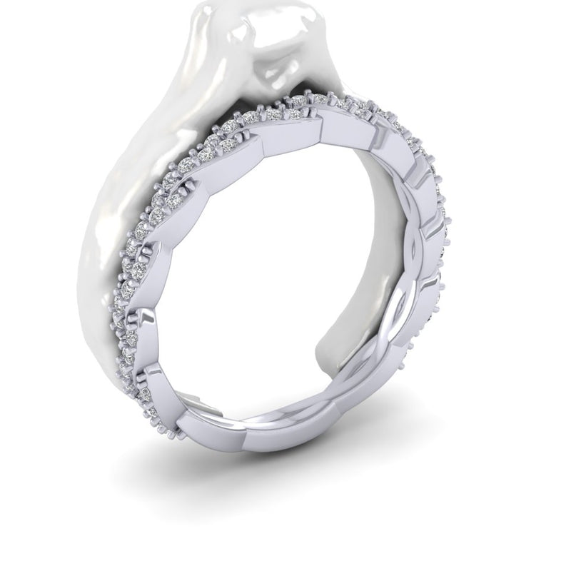 Ladies 9ct White Bespoke Designer Double Row Plated Diamond Wedding Ring