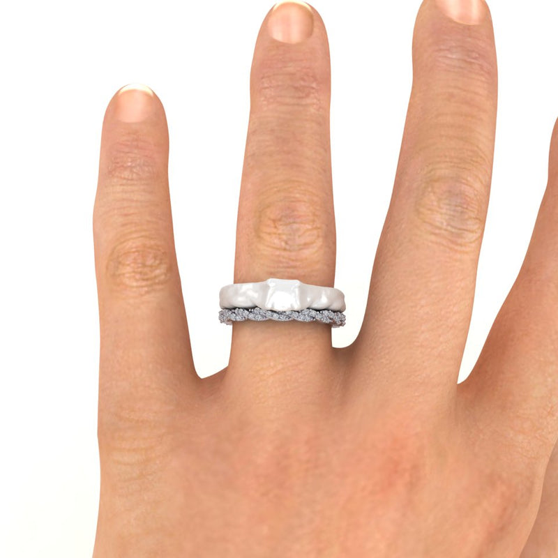 Ladies 9ct White Bespoke Designer Double Row Plated Diamond Wedding Ring