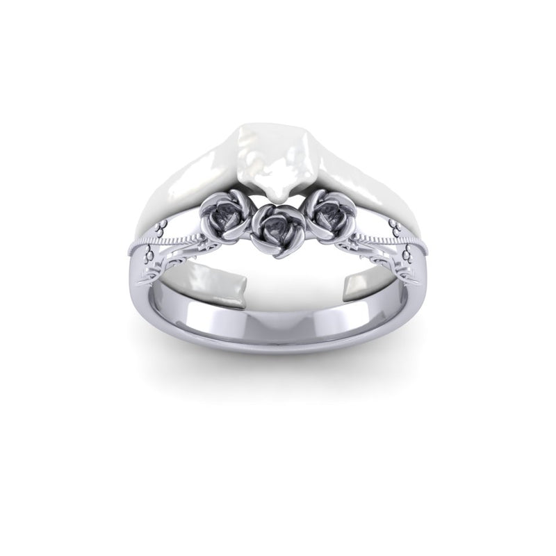 Ladies 9ct White Gold Rose design Bespoke Shaped to Fit Wedding Ring