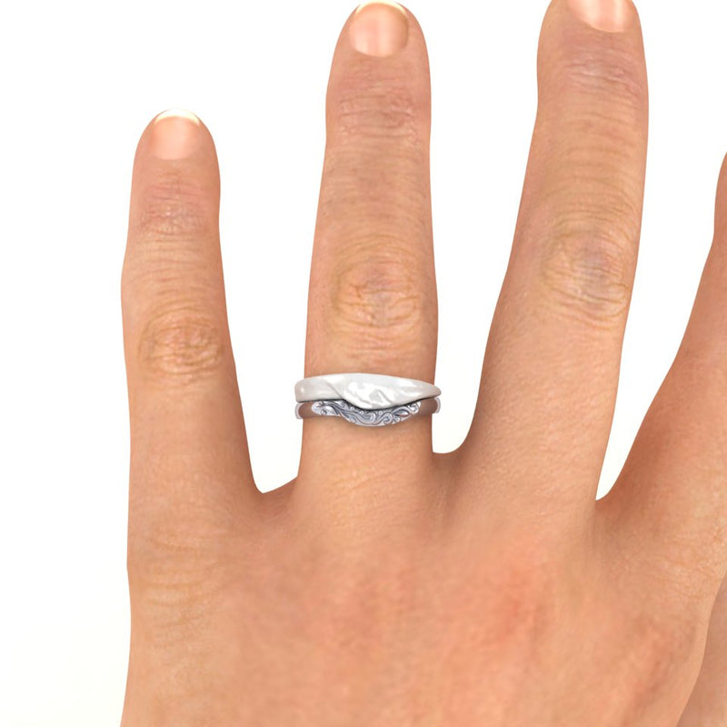 Ladies Platinum Patterned Bespoke Shaped To Fit Wedding Ring