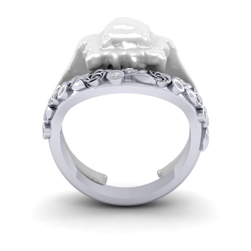 Ladies 18ct White gold Bespoke Shaped To Fit Rose Design Wedding Ring