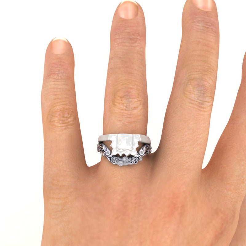 Ladies 9ct White Gold Bespoke Shaped To Fit Rose Wedding Ring