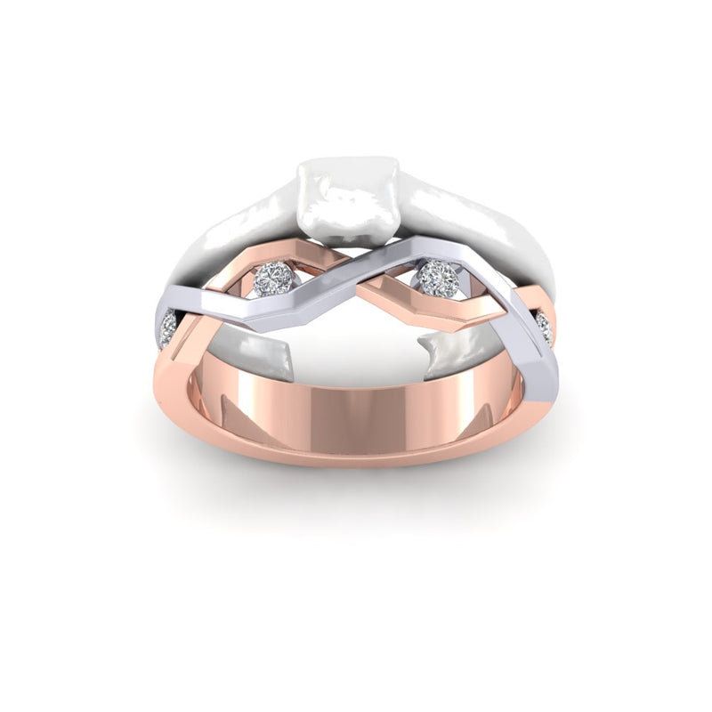 9ct White And Rose Gold Ladies Bespoke Shaped To Fit Designer Wedding Ring