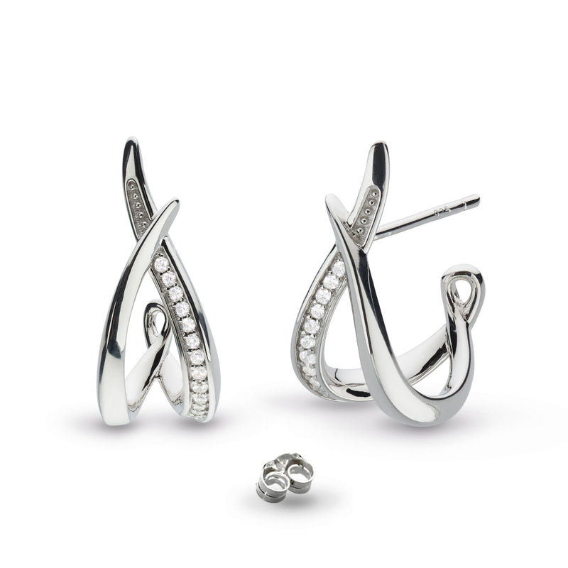 Ladies Kit Heath Silver Entwine Twine Twist Cubic Zirconium Pave Set Rhodium Plated Hoop Earrings