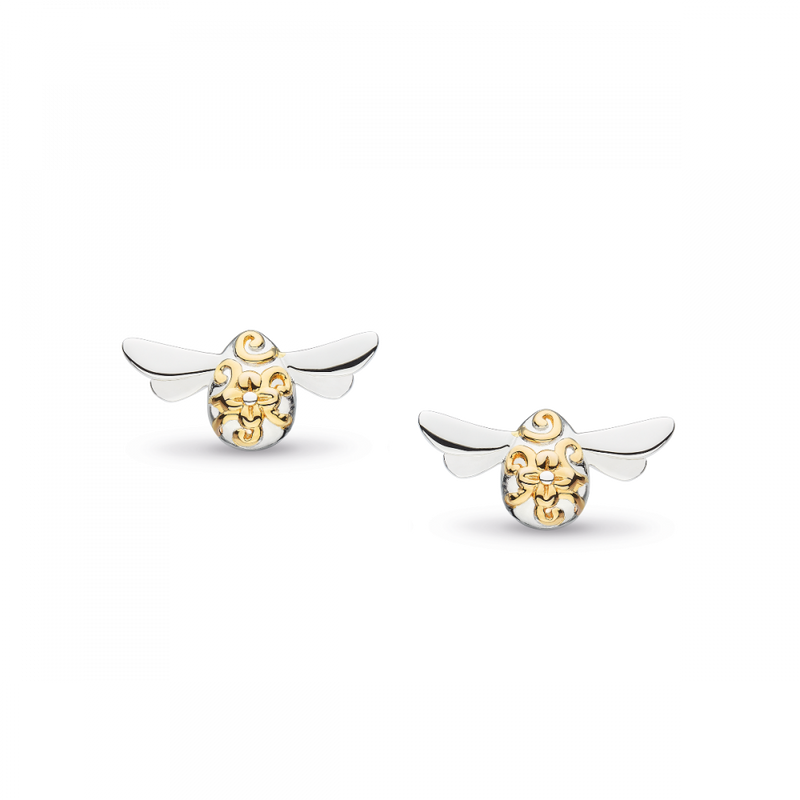 Ladies Kit Heath Silver And 18ct Yellow Gold Plate Blossom Flyte Honey Bee Rhodium Plated Stud Earrings