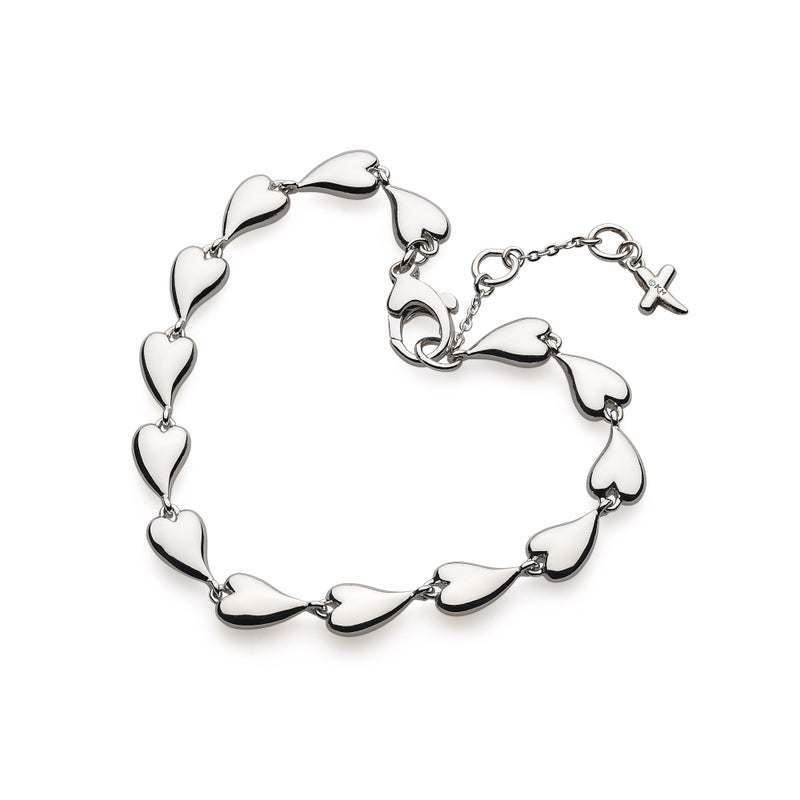 Ladies Silver Kit Heath Desire Kiss Linking Hearts Rhodium Plated Bracelet 7.5inches In Length
