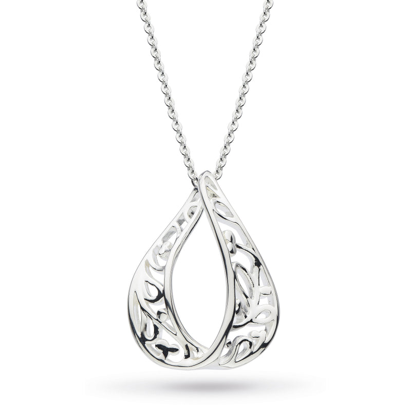 Ladies Silver Kit Heath Blossom Flourish Tear Drop Necklace With 18inch Chain