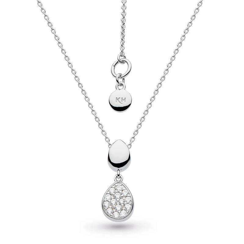 Ladies Silver Kit Heath Coast Pebble Glisten Cubic Zirconium Necklace With 18inch Chain
