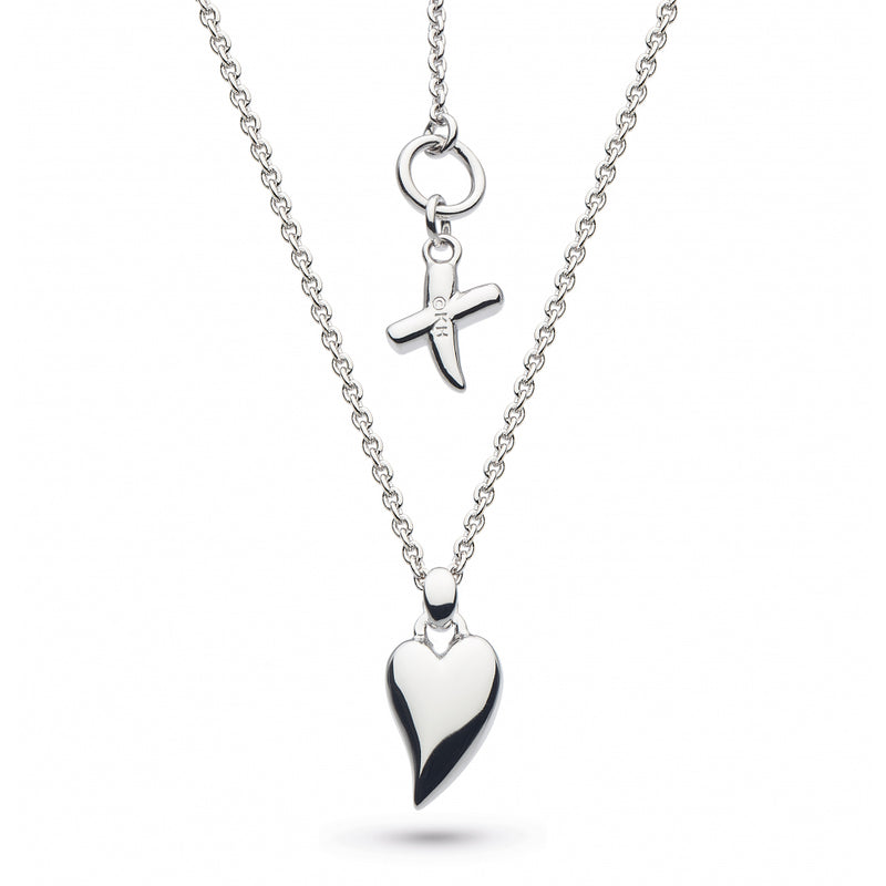 Ladies Silver Kit Heath Rhodium Plated Desire Kiss Mini Heart Necklace With 17inch Chain