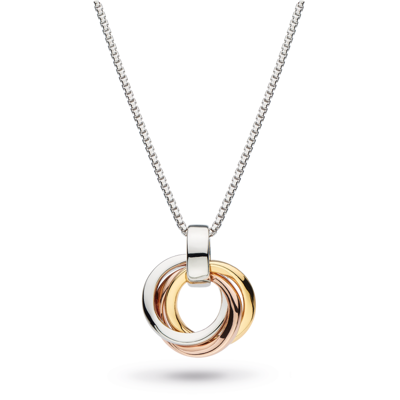 Ladies Kit Heath Silver And 18ct Rose Gold And Yellow Gold Plate Bevel Cirque Trilogy Small Gold Necklace On 17inch Chain