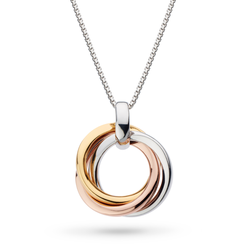 Ladies Kit Heath Silver And 18ct Rose Gold And Yellow Gold Plate Bevel Cirque Trilogy Necklace On 18inch Chain