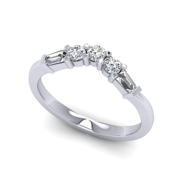 Ladies 18ct White Gold Baguette And brilliant Cut bespoke Shaped To Fit Diamond Wedding Ring