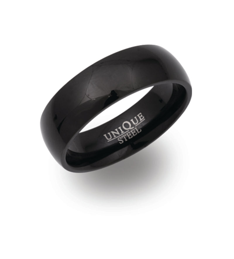 Gents Stainless Steel Ring 7mm Wide With Black IP Plating R9107