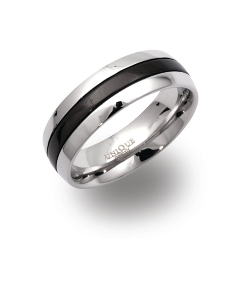Gents Stainless Steel Ring 7mm Wide With Black IP Plating R9108