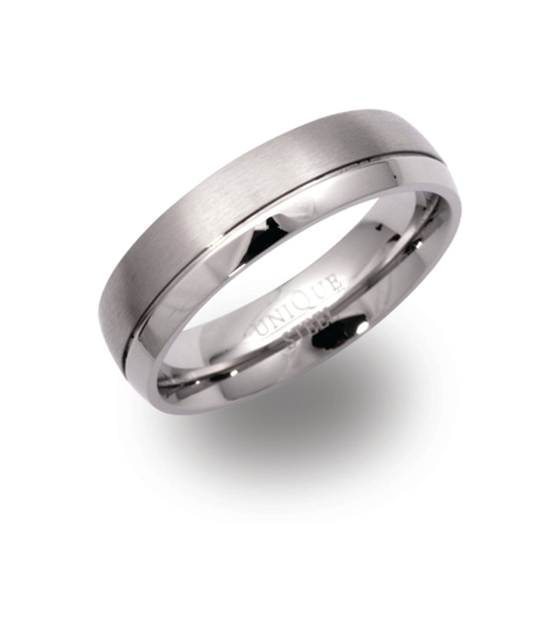 Gents Stainless Steel Ring 6mm Wide With Polished And Brushed Finish R9111