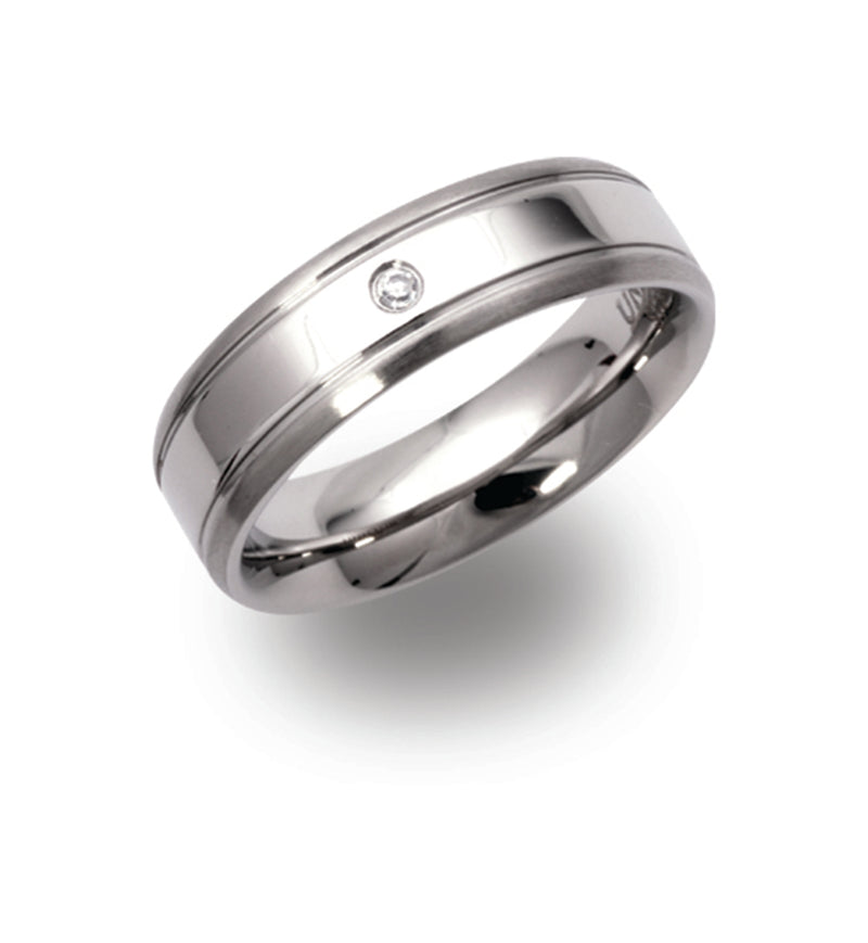 Gents Stainless Steel Ring 6mm Wide With Cubic Zirconium R9115CZ
