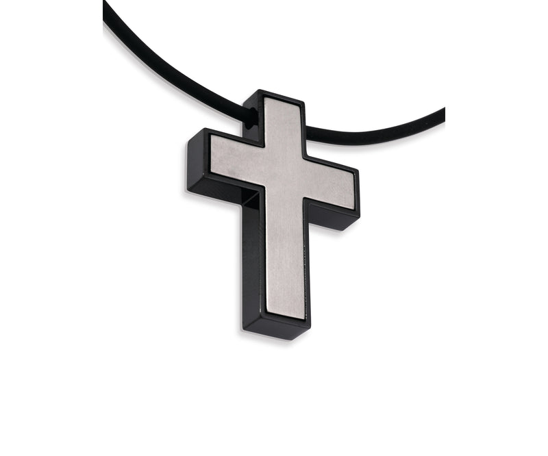 Gents Titanuim Cross And Rubber Style Chain And Black IP Plating TK-28