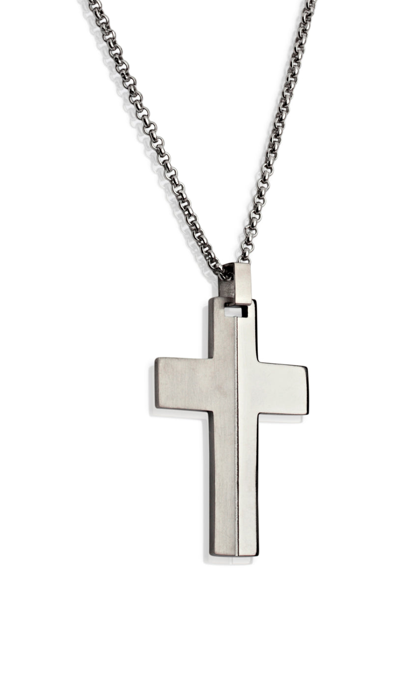 Gents Titanium Cross And Chain With Matt And Polished Finish TK-31