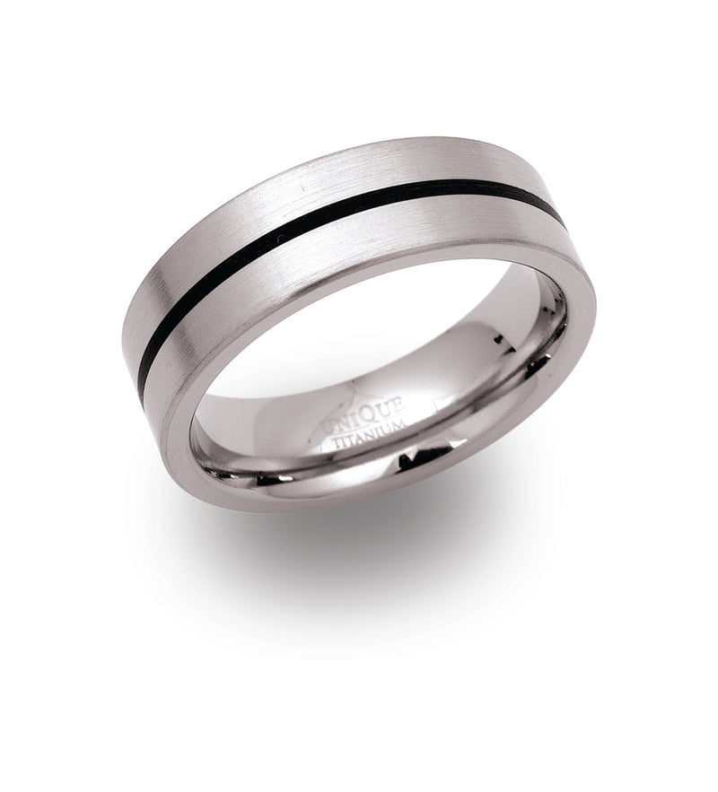 Gents Titanium Ring 7mm Wide With Lacquer Inlay Tramline TR-20