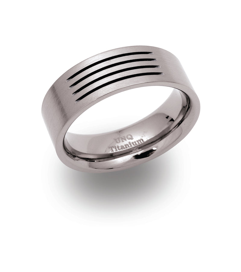 Gents Titanium Ring 8mm Wide With 4 Tramlines TR-37