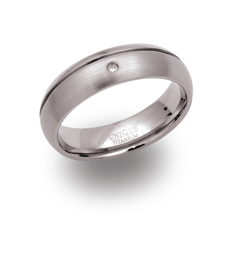Gents Titanium Ring 6mm Wide With 0.02ct Diamond TR-45