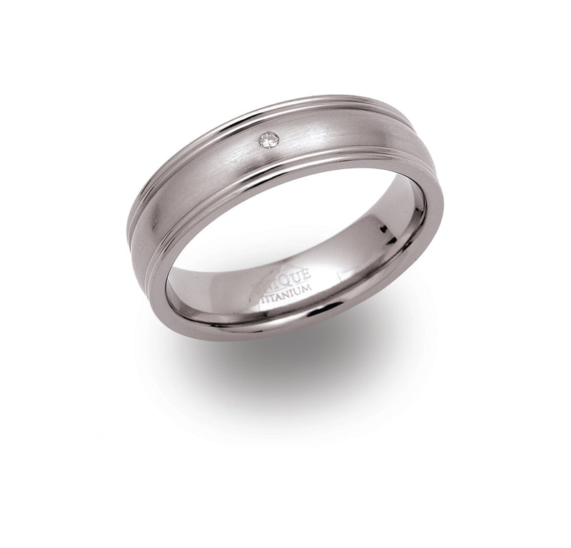 Gents Titanium Ring 6mm Wide With 0.02ct Diamond TR-47