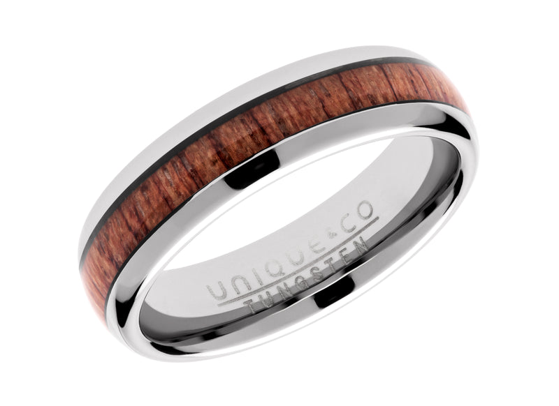 Gents Tungsten Ring 6mm Wide With Wood Inlay TUR-103